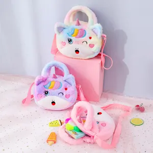 Sac bandoulière licorne en peluche arc-en-ciel avec corne brillante et sangle