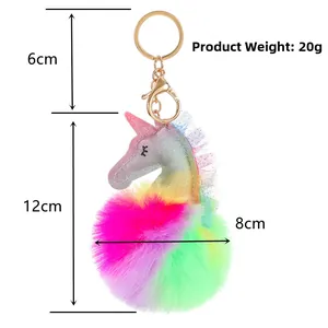 Detaillierte Maße des Einhorn-Plüsch-Bommel-Anhängers mit Größen- und Gewichtsangaben