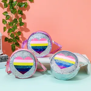 Lot de sacs bandoulière à paillettes arc-en-ciel pour filles en rose, violet et argent