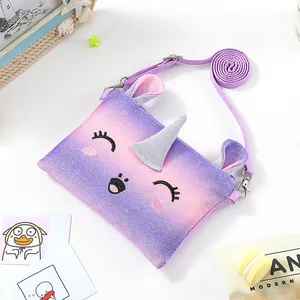 Detail of glittery unicorn crossbody bag with embroidery and gradient sequin finish