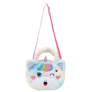 Borsa a tracolla unicorno in peluche colorato per bambini con pelliccia arcobaleno