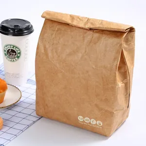 Bolsa de papel vintage para almuerzo con forro térmico y cierre plegable superior