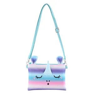 Detail of glitter unicorn crossbody bag with adjustable strap for kids