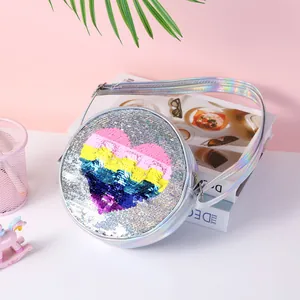 Sac bandoulière licorne à paillettes arc-en-ciel pour filles avec cœur scintillant