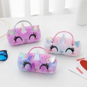 Linda Funda de Gafas de Unicornio de Peluche Mini Bolso de Mano Portátil Para Niños Bordado de Dibujos Animados Bolsa de Almacenamiento
