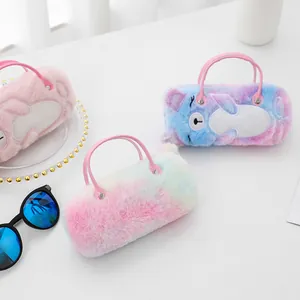 Three colorful plush bear pen bags and coin purses with soft fur and top handles