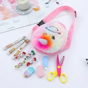 Sac bandoulière licorne en peluche arc-en-ciel pour enfants avec sangle rose