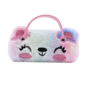 Sac à main en peluche dégradée et étui à lunettes pour enfants avec poignée rose brillante