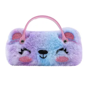 Sac à main ours en peluche pour enfants avec dégradé violet et bleu et poignée rose