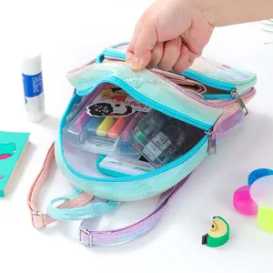 Internal view of the unicorn backpack showing stationery inside the laser gradient TPU layers