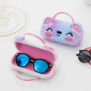 Étui à lunettes en peluche dégradée avec poignée et doublure douce pour enfant