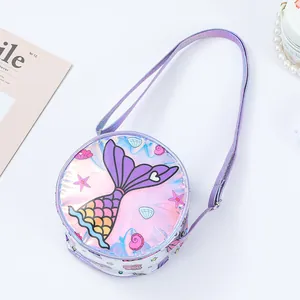 Borsa a tracolla olografica viola a sirena per bambine con stampe marine luccicanti
