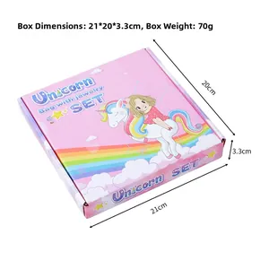 Coffret cadeau rose de bijoux licorne pour enfants avec dimensions 21x20x3,3cm