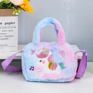 Sac licorne en peluche dégradé rose et bleu pour enfants avec broderies mignonnes