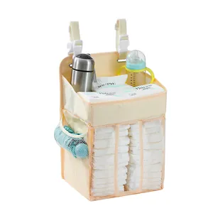 Detailed view of hanging diaper organizer with breathable mesh and large storage compartments