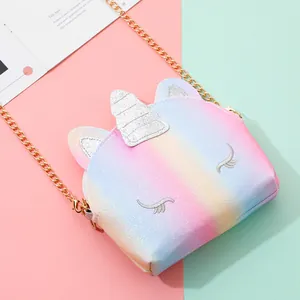 Sparkly rainbow unicorn crossbody bag with golden chain for little girls and toddlers
