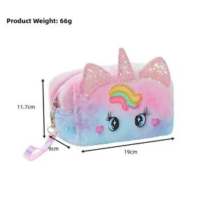 Detaillierte Größenangaben für die Regenbogen Plüsch Einhorn Kosmetiktasche und Federmäppchen