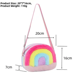 Rainbow plush shoulder bag with dimensions 20x7x16cm and lightweight 110g design