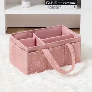 Teddy Velvet Plush Diaper Storage Basket Portable Multi-functional Nursery Caddy Organizer With Dividers For Baby Essentials