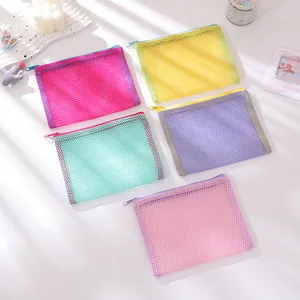 Trousse à Crayons Portable en Maille Avec Fermeture Éclair Sac de Maquillage Polyvalent Sac de Rangement Grille Pour Voyage Bureau