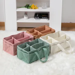 Teddy fleece multi-compartment storage baskets in four colors for baby essentials