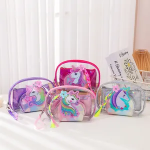Waterproof PVC unicorn toiletry bag set with transparent large capacity design