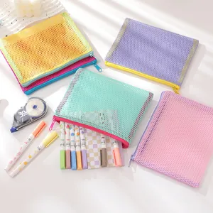 Pochettes de rangement en filet coloré pour fournitures scolaires et produits cosmétiques