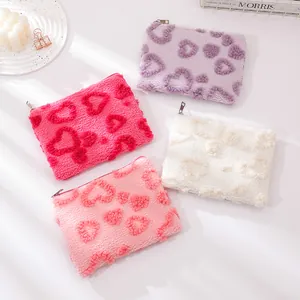 Astuccio Peluche a Forma di Cuore Portatile in Lana di Agnello Borsa per Trucco Morbida Borsa da Viaggio per Studenti Ragazze Cancelleria
