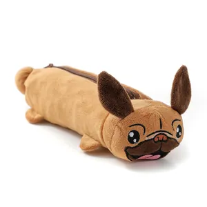Simpatico Astuccio in Peluche a Forma di Carlino Marrone Cartone Animato Forma Animale Con Cerniera Borsa Porta Cancelleria