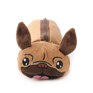Astuccio per matite in peluche a forma di carlino e borsa portaoggetti con ricamo