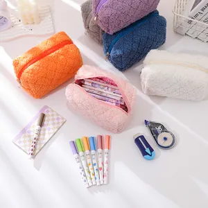 Cute large capacity plush stationery pencil bags in six colors with lamb wool texture