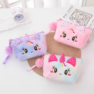 Cute Cartoon Unicorn Plush Pencil Case Large Capacity Makeup Bag Handheld Travel Toiletry Pouch For Girls Students Stationery