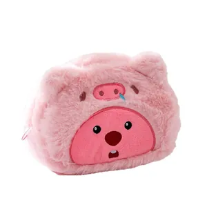 Jolie trousse à maquillage rose en peluche loopy beaver avec fourrure douce et dessin