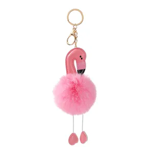 Rosa Flamingo Plüsch-Schlüsselanhänger mit goldenem Karabiner für Taschen und Rucksäcke