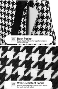 Detalle de la mochila de pata de gallo con bolsillo trasero seguro y tejido muy resistente