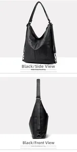 Dettaglio borsa tote in pelle PU nera con borchie eleganti e tasche laterali con zip