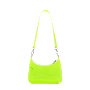 Sac lune transparent en PVC vert néon avec fermeture éclair argentée pour l'été