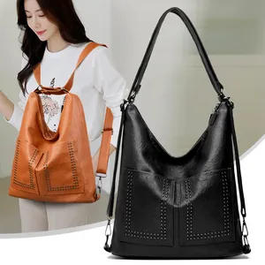 Borsa a Spalla da Donna Vintage in Pelle PU con Rivetti Grande Capacità Zaino Multiuso Borsa Hobo Tasche Anteriori Handbag