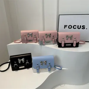 Γυναικεία Τσάντα Satchel Με Φιόγκο PU Δέρμα Αντίθεση Χρώματος Τσάντα Χιαστί Μόδα Τσάντα Messenger Μικρή Τετράγωνη Κορίτσια