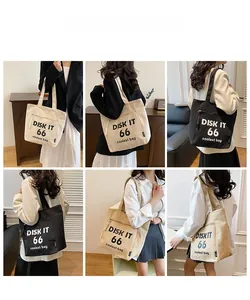 Collage of casual canvas tote bag in various colors shown on a model in daily scenes