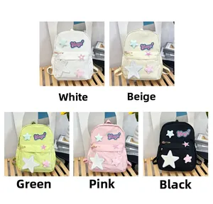 Detailed grid showing high-capacity student backpacks in white, beige, green, pink and black