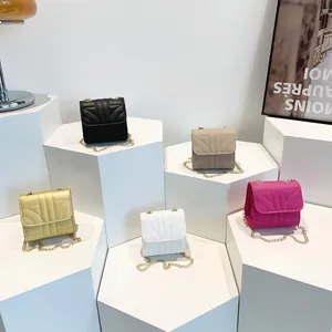 Fashion Women Mini Chain Crossbody Bag PU Leather Quilted Small Square Shoulder Bag Retro INS Style Daily Party Handbag