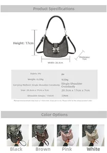 Size chart for the bow shoulder bag showing 20.5cm width and 17cm height dimensions