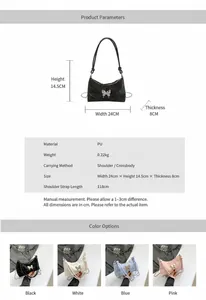 Spécifications de taille et tableau des matériaux pour le sac à bandoulière en cuir PU