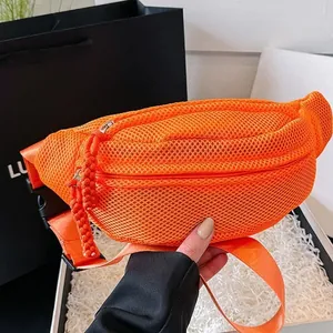 Women Mesh Chest Bag Large Capacity Breathable Nylon Honeycomb Fanny Pack Casual Sport Crossbody Bag With Adjustable Strap
