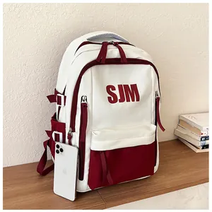 Detailansicht des Rucksacks aus festem Stoff mit SJM-Buchstabendruck und Doppelreißverschluss