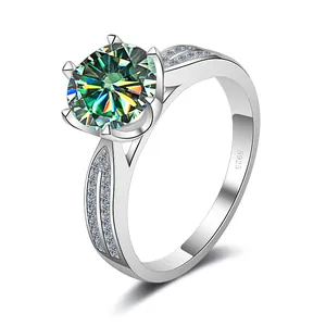 Three carat moissanite ring with six-prong crown setting and S925 silver band