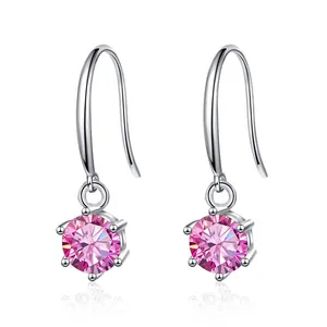 S925 sterling silver earrings with six-claw pink moissanite stones and ear hooks
