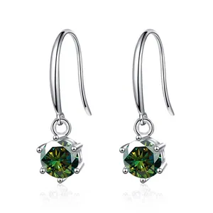 S925 Sterling Silver Moissanite Drop Earrings For Women Round Cut Six Prong Sparkling Dangle Earrings Jewelry Anniversary Gift