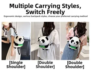 Plush panda backpack for kids featuring adjustable straps and soft bamboo detail decoration